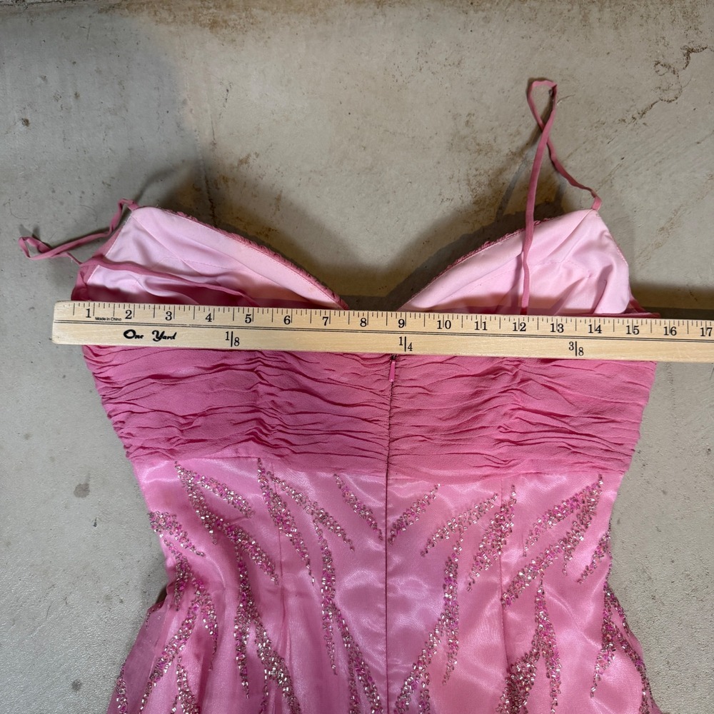Vintage Pink 100% Silk Hand Beaded Sequin Formal Gown Dress Size 4 Prom Gala - Picture 5 of 8